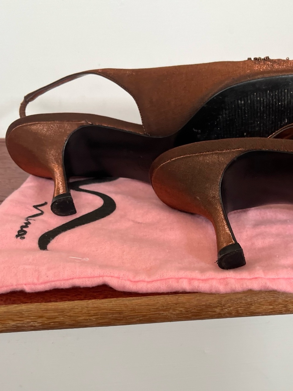 Nina Bronze Embellished Pointy Satin Slingback Heels NWT & Dustbag - Picture 8 of 11